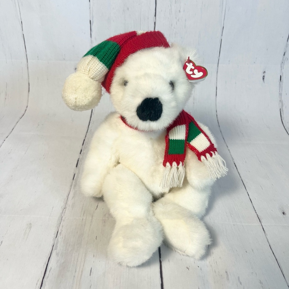 Vintage 1997 Ty Classic Holiday Bear Plush White Christmas Teddy 14" Retired